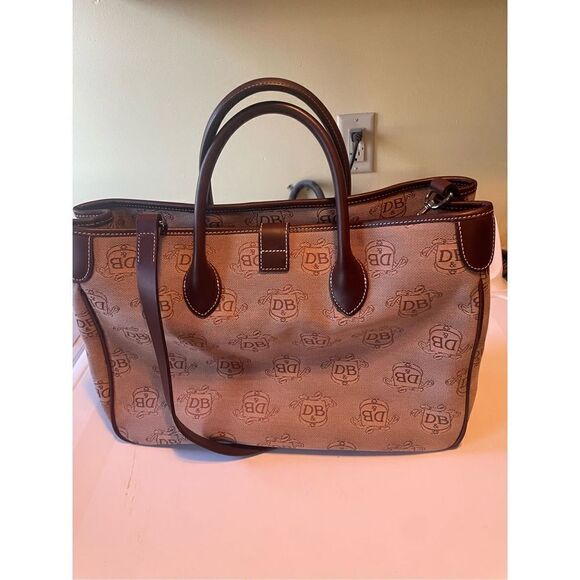 Dooney and Bourke Signature Monogram Canvas and Leather Handbag - Picture 2 of 6
